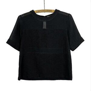 Sandra Angelozzi Womens Black Sheer Crepe Blouse Short Sleeve